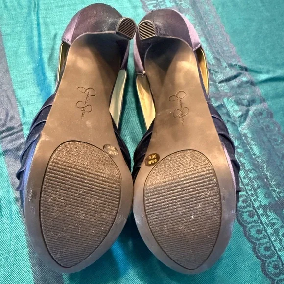 Jessica Simpson Navy Satin Peep Toe Heels - Picture 4 of 7